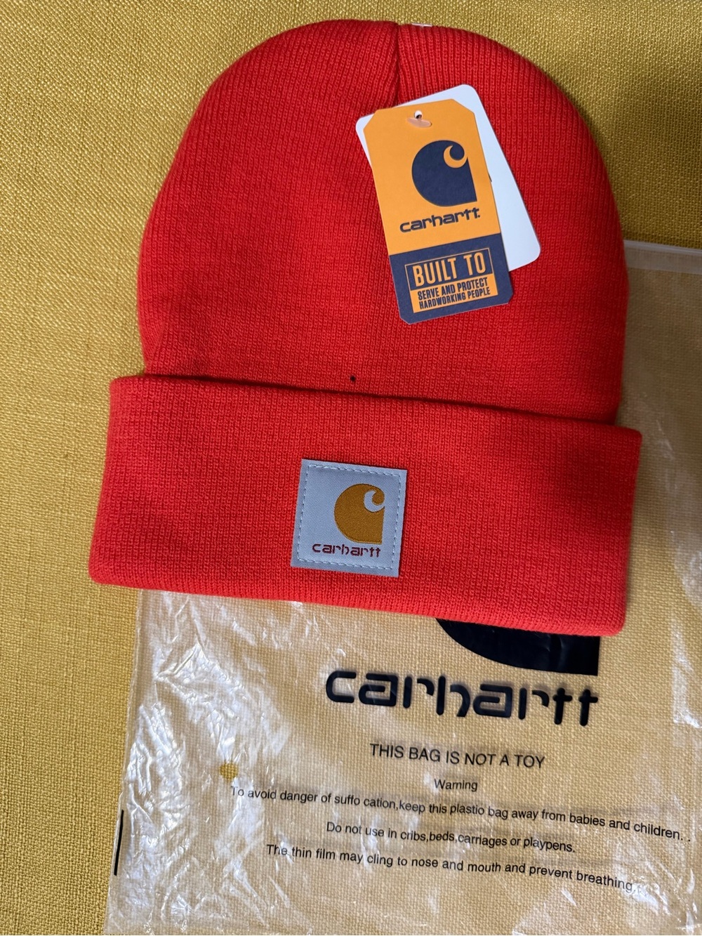 Carhartt unisex Bright Red Cuffed Beanie with Logo Patch